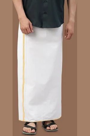 WHITE HEART Men Pure Cotton Single Layer Dhoti with Coloured Border