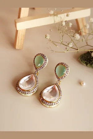 CURIO COTTAGE Gold-Toned & Green Contemporary Drop Earrings