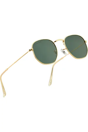Royal Son Unisex Green Lens & Gold-Toned Polygon Sunglasses