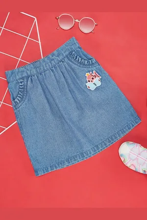 Pantaloons Girls Pure Cotton Mini A-line Denim Skirt