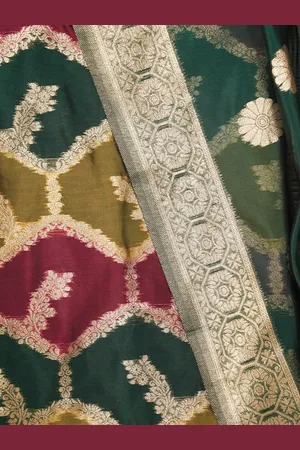 Jaipur Zari Woven Organza Dress Material With Dupatta