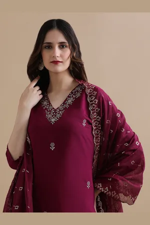 Jaipur Women Ethnic Motifs Embroidered Regular Thread Work Chanderi Cotton Kurta with Trousers & With