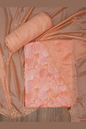 Jaipur Sequin Embellished Floral Printed Cotton Dress Material with Dupatta