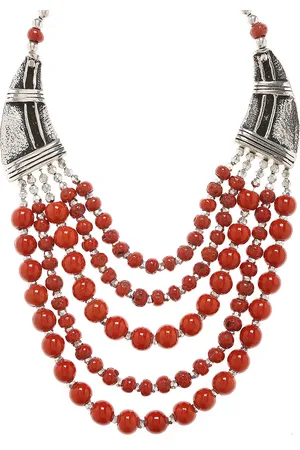 Bamboo Tree Jewels Oxidized Red & Silver-Toned Handcrafted Necklace