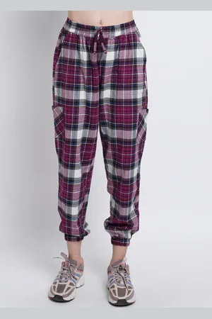 Purple State Women Purple Checked Cotton Jogger Trouser