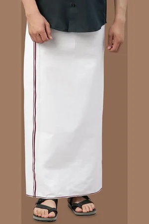 WHITE HEART Men Pure Cotton Single Layer Dhoti with Coloured Border