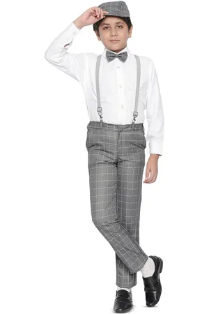 BAESD Boys Checked Shirt & Trousers With Bow, Cap & Suspenders