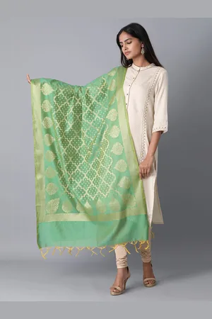 Elleven Green & Gold-Toned Ethnic Motifs Woven Design Dupatta