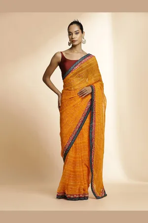 Jaipur Ethnic Motifs Embroidered Pure Georgette Saree
