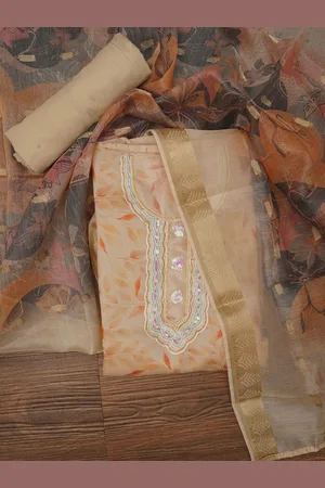 Jaipur Sequin Work Floral Printed Cotton Blend Dress Material with Dupatta