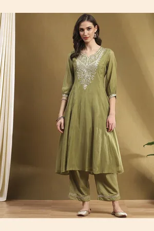 Biba Women Chanderi Cotton Kurta with Palazzos & With Dupatta