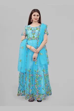 APNISHA Teal Floral Embroidered Ethnic Maxi Dress