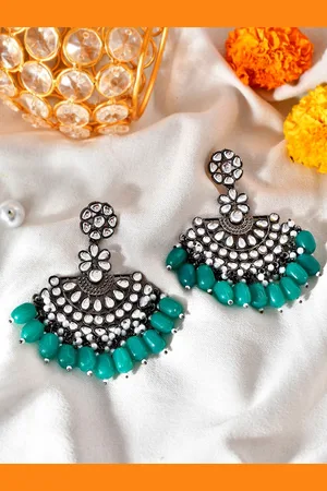 AQUASTREET Silver-Plated Crescent Shaped Chandbalis Earrings
