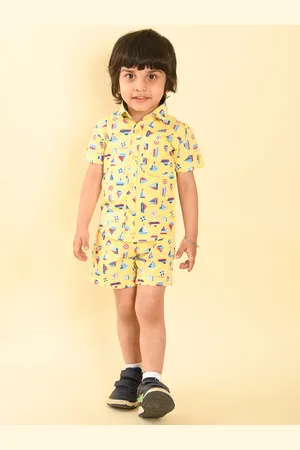LIL PITAARA Boys Conversational Printed Pure Cotton Shirt with Shorts