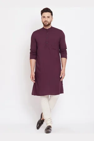 Even Men Burgundy Printed Straight Kurta