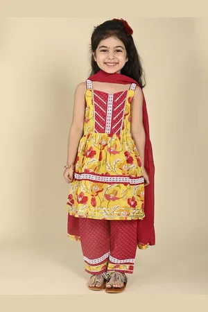LIL PITAARA Girls Floral Printed Pure Cotton A-Line Kurta with Trousers & Dupatta