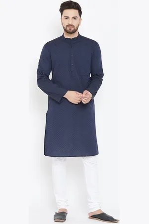 Even Men Blue Woven Design Straight Kurta