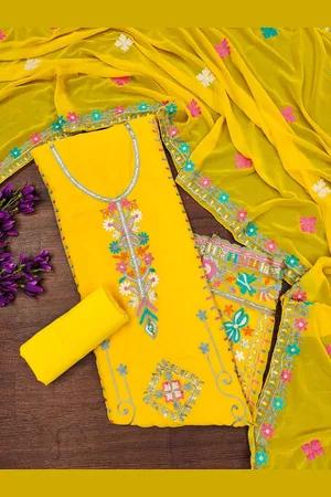 APNISHA Floral Embroidered Silk Georgette Unstitched Dress Material