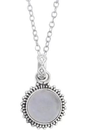 Exotic India Precious Rainbow Moonstone Gemstone Sterling Silver Pair Studded Pendant
