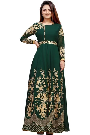 APNISHA Women Green Floral Net Ethnic Maxi Dress