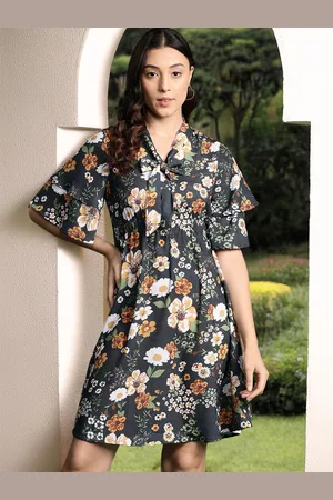 DressBerry Floral Print Flared Sleeve Mini Dress