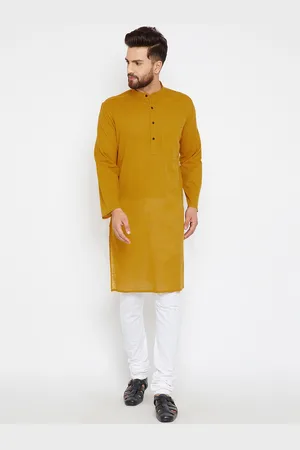 Even Men Mustard Yellow Solid Straight Kurta