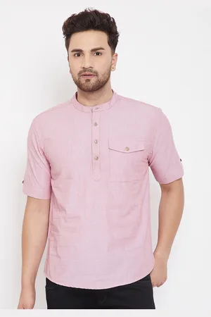 Even Men Pink Woven Design Straight Kurta