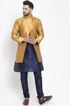 Kaifoo Men Navy Blue Kurta with Churidar & with Jacket