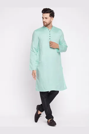 Even Men Green Thread Work Kurta