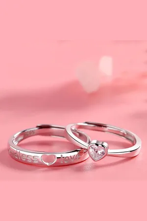 Krelin Unisex Set Of 2 Silver-Plated CZ-Studded Adjustable Finger Rings