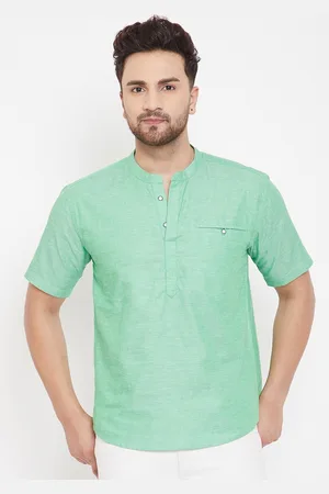 Even Men Green Solid Straight Kurta