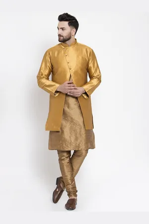 Kaifoo Men Copper-Toned Kurta & Churidar With Jacket