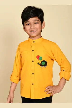 LIL PITAARA Boys Comfort Mandarin Collar Embroidered Cotton Casual Shirt