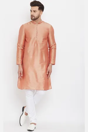 Even Men Peach Solid Straight Kurta