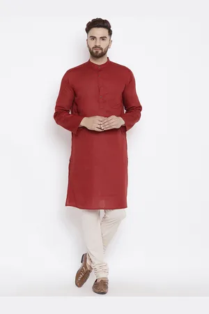 Even Men Rust Red Solid Straight Kurta