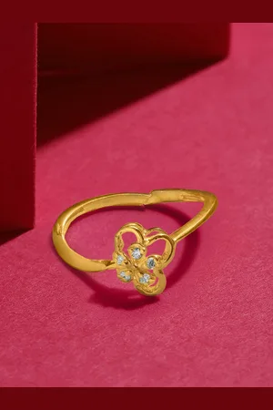 Unniyarcha Women Gold-Plated Floral Stones-Studded Finger Ring