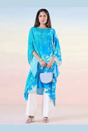 Liva Floral Print Kimono Sleeve Liva Kaftan Longline Top