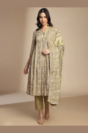 HRITIKA Paisley Printed Anarkali Empire Kurta with Trousers & With Dupatta