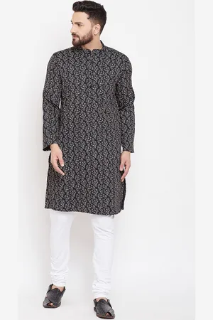 Even Men Black Printed Straight Kurta