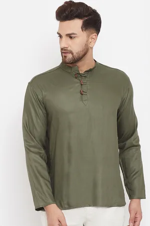 Even Men Green Thread Work Dobby Kurta