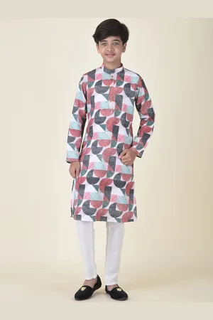 TABARD Boys Peach-Coloured & Sea Green Geometric Printed Kurta