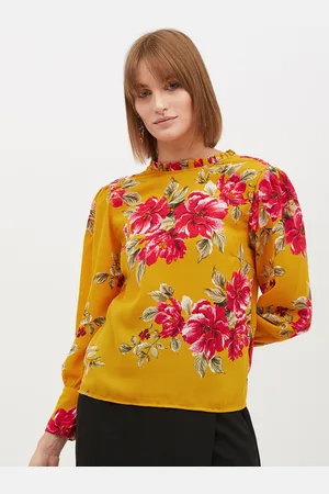Harpa Women Mustard Yellow & Red Printed Top