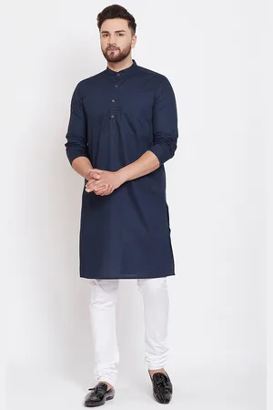 Even Men Navy Blue Striped Straight Kurta