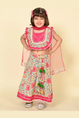 LIL PITAARA Girls Printed Ready to Wear Lehenga & Blouse With Dupatta