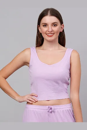NEUDIS Women Purple Solid Sleeveless Crop Top
