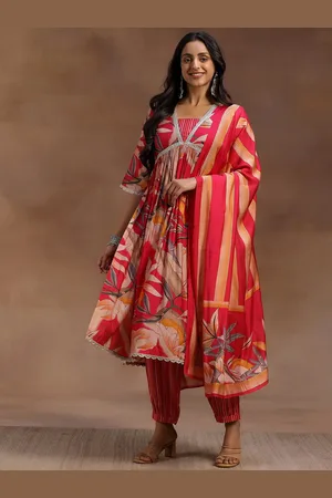 Libas Floral Printed Empire Gotta Patti Kurta with Salwar & With Dupatta
