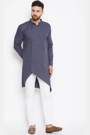 Even Men Blue Striped Straight Kurta