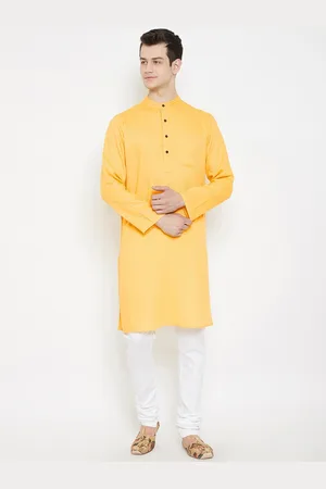 Even Men Yellow Woven Design Straight Kurta