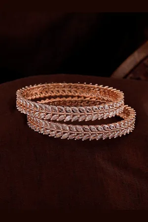 ESTELE Set Of 2 Rose Gold-Plated AD-Studded Bangles