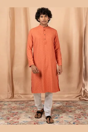TATTVA Woven Design Mandarin Collar Pure Cotton Straight Kurta with Pyjama